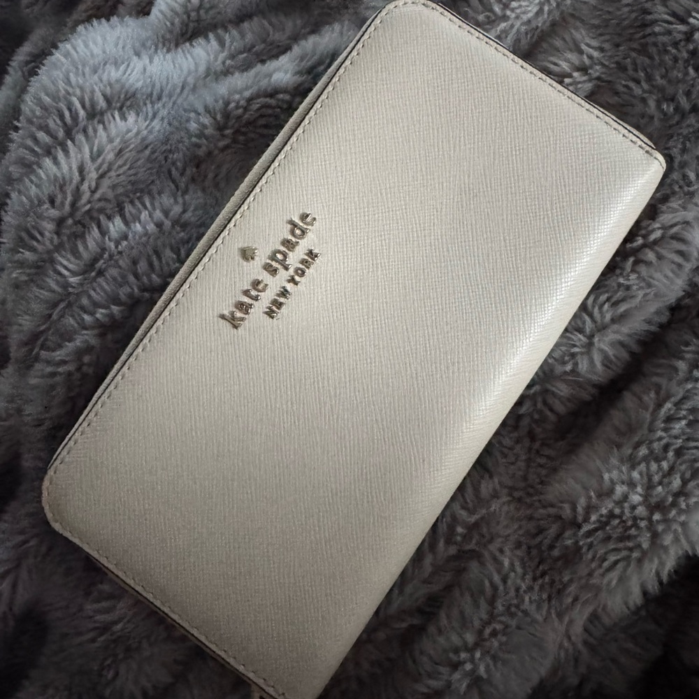 Kate Spade Large Continental Zip Around Wallet Cream Saffiano Leather